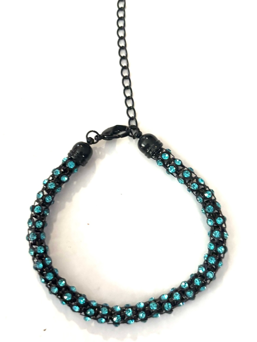 Unbranded Teal Crystal Rope Bracelet with Black Chain